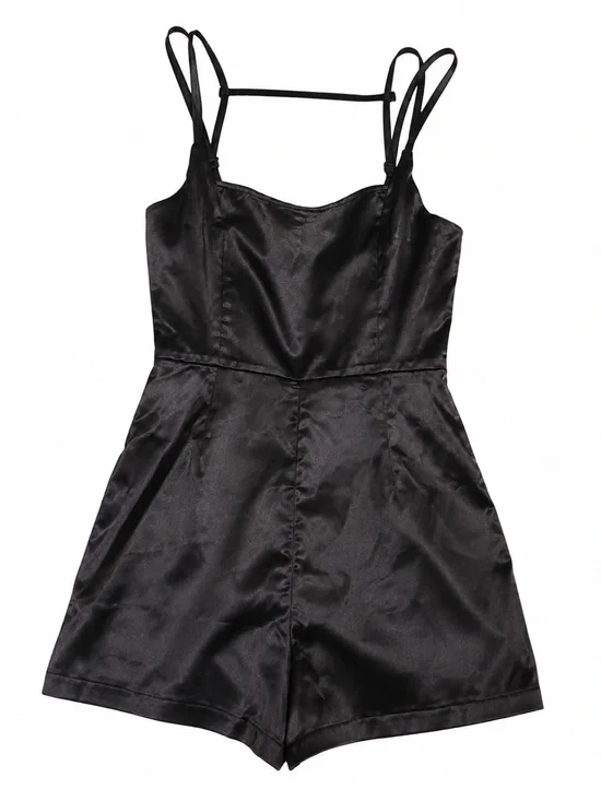 Missguided Black Satin Strappy Romper