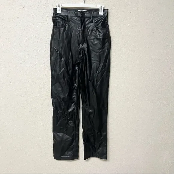 NWT Abercrombie & Fitch 90s Straight Ultra High Rise Faux Leather Pant Sz 27/4
