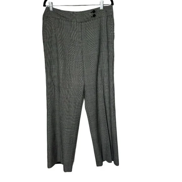 Talbots‎ pants women size 12 Black Gray Plaid Stretch Wool Blend Lined Wide Leg