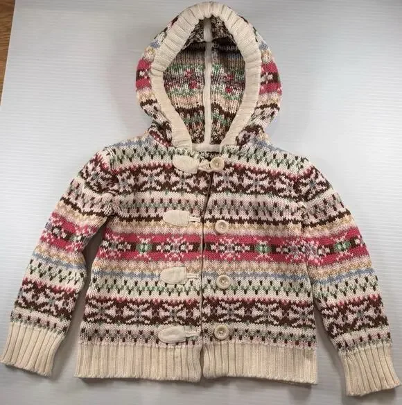 Genuine Kids OshKosh Toddler 2T Fair Isle Hooded Knit Sweater Toggle Cardigan