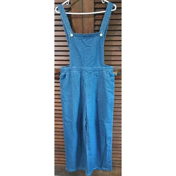 American Apparel Blue Denim‎ Jumpsuit Wide Leg Jean Overalls Size Large
