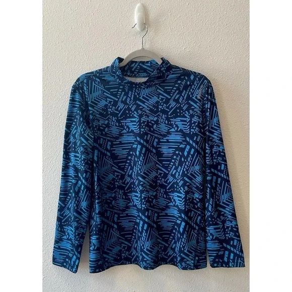 Reebok Playdry Blue Geometric Pattern Mockneck‎ Athletic Top Large