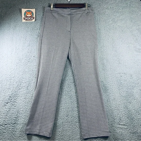 Theory Women's Zip Fly Stretch Houndstooth Cropped Pants Brown Black Gray Size 6