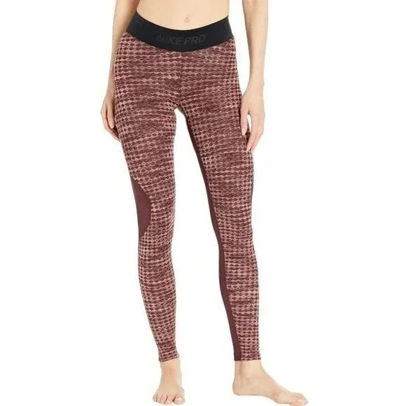 NIKE Burgundy Nike Pro Hyperwarm Leggings Velour Brushed Training Yoga XS‎