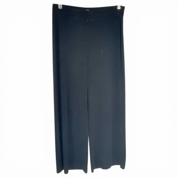 Chicos Travelers Black Wide Leg Pull On Pants Sz 1‎ S US 10 Acetate Spandex