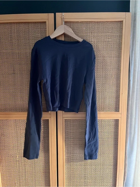 Zara Girls 12-13Y Navy Long-Sleeve Cropped Top
