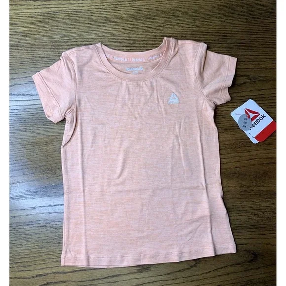 Reebok Girls Peach Marled Short Sleeve Athletic T-Shirt Size 4/5 Slim