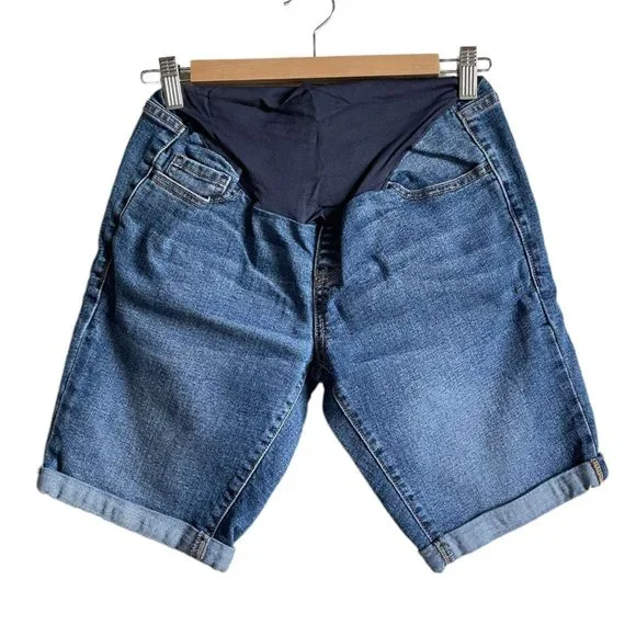 4/$25 Old Navy Maternity Bermuda Shorts Full Belly Panel Blue Denim Sz 2 Regular