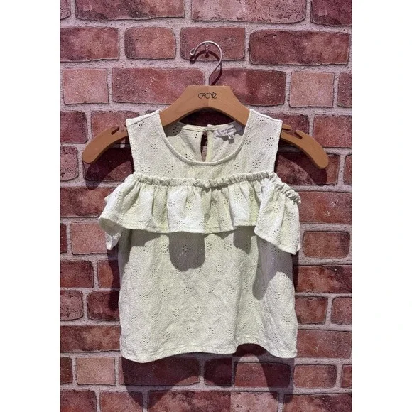 No Comment Top Girls Toddler M 10-12 Sleeveless Pastel Green Embroidery Ruffle‎