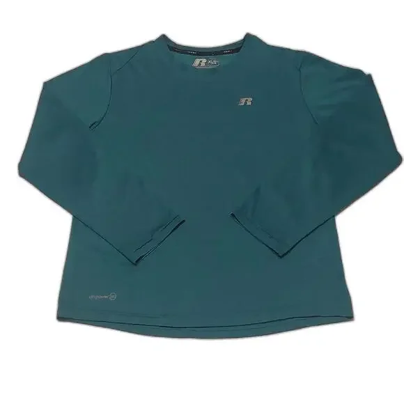 Russell Boys XL 14-16 Teal Long Sleeve Training Fit FreshForce Dri-Power‎ Shirt