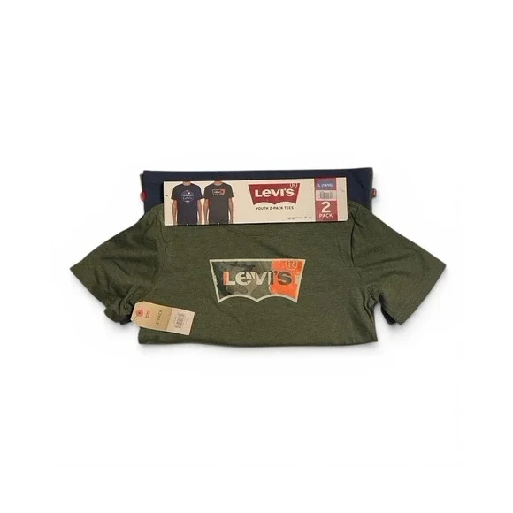 Levi's Boys T-Shirts‎ 2-Pack Youth Set  Navy & Hunter Green  Large (14/16) New!