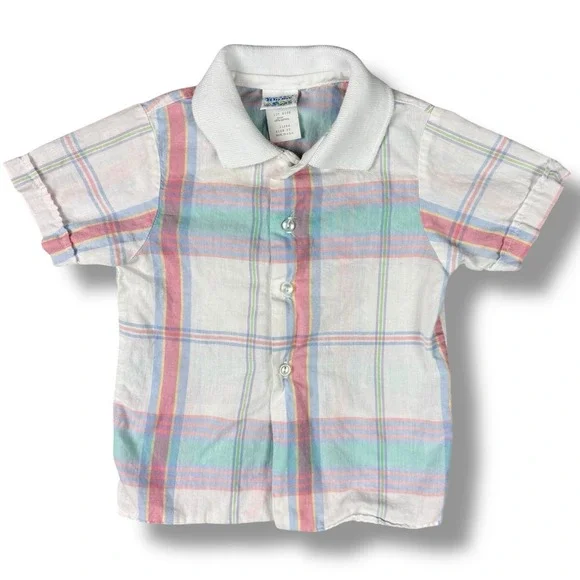 Vintage Nursery‎ Rhyme Pastel Plaid Button Up Shirt Toddler Boy 3T 100%Cotton