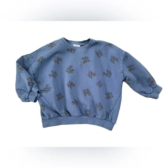 Zara Size 4-5 Years Blue Floral Crewneck Sweatshirt