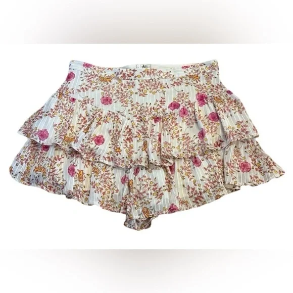 Blue Rain Floral Chiffon Tiered Ruffle Skort Cream Pink Floral Size M