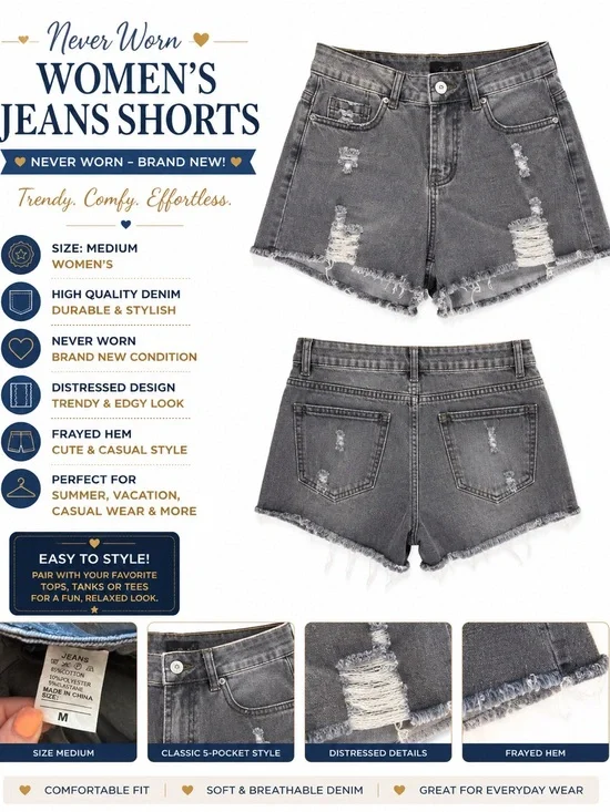 Women’s Distressed Denim Shorts - Gray Frayed Hem