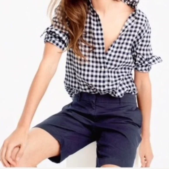 J. Crew Bermuda Shorts Womens 2 Navy Chino Flat Front‎ Mid Rise Pockets