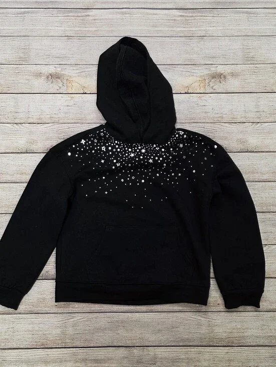 Cat & Jack‎ Black Hoodie with Silver Star Stud Detailing Size Large 10/12