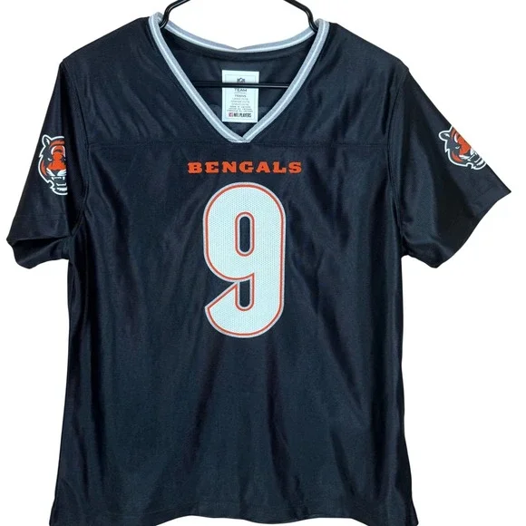 NFL Team Apparel Cincinnati Bengals Joe Burrow 9 Jersey Teens Large‎ Black NEW