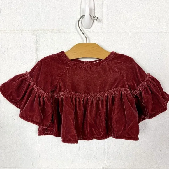 Banana‎ Republic Baby Top Velvet Ruffle Sleeves Hem Rust Color Princess 3-6 Mo