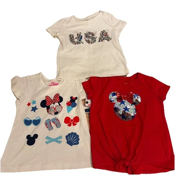 Disney‎ Old Navy T Shirt Lot 3 USA Patriotic Graphic Girls Size 5 Americana