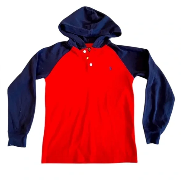 Polo by Ralph Lauren Boys Red and Blue Pullover with Hood‎ Sz 12