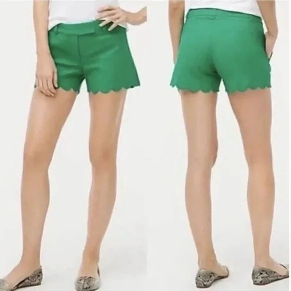 J. Crew | Women’s Green Linen Blend Scalloped Hem Shorts Size 0
