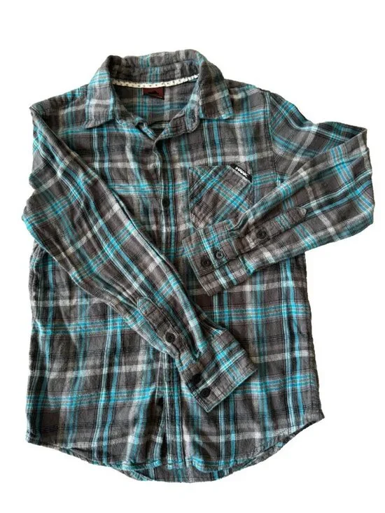 Hawk Youth Flannel Shirt Plaid Cotton Button Up Long Sleeve Kids Casual