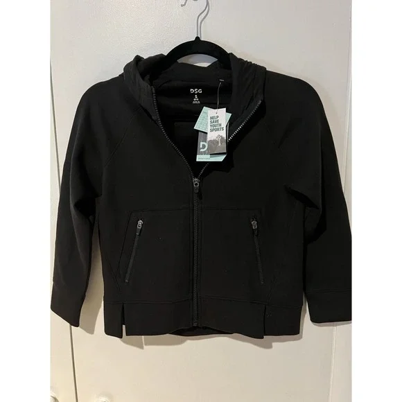 NWT DSG Girls Sport Fleece Top Hoodie Black Sweatshirt Size‎ Small Soft Full Zip