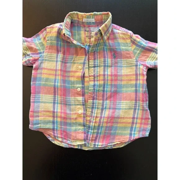 Ralph Lauren Baby 100% Linen Shirt Size 12 Months‎ Plaid Resortwear Summer