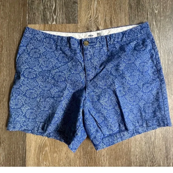 Old Navy‎ Chino Shorts Women 8 Blue Sea Urchin Coral Print Coastal Summer Casual