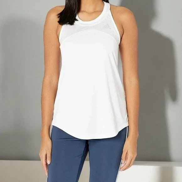 Adidas Girls AEROREADY‎ Primegreen Athletic Tank Top White Mesh Racerback Size S