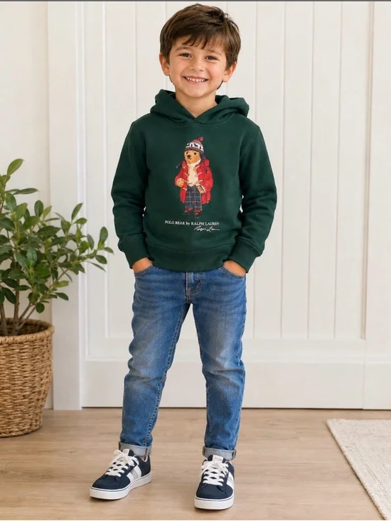 Polo Ralph Lauren Polo Bear Cotton Blend Unisex Green Sweatshirt Hoodie Pockets
