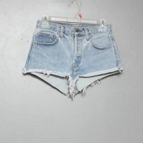 John Galt light wash denim button fly cut off distressed jean shorts