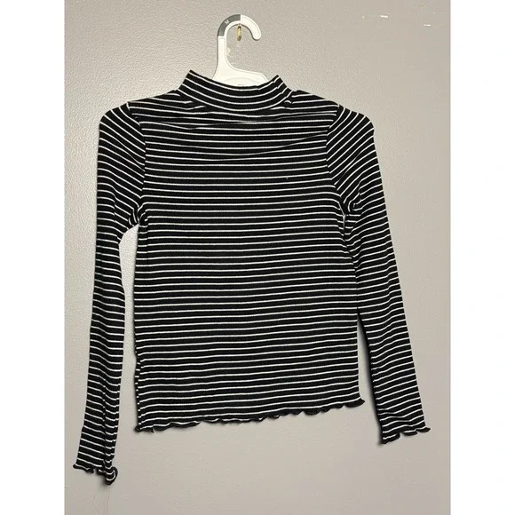 Cat & Jack Long Sleeve Shirt Girls Medium‎ (8) Black With White Stripes NWT
