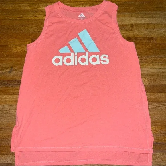 Adidas Youth Girl Large Pink Graphic‎ Logo Athletic Crew Neck Sleeveless Top