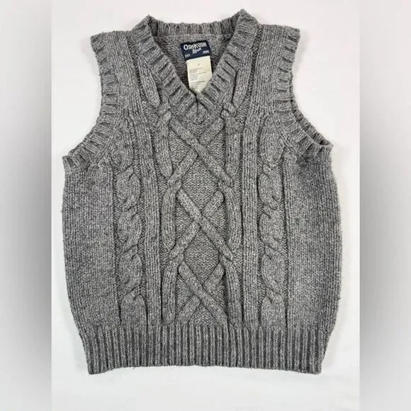 VINTAGE OSHKOSH B’GOSH Gray Cable Knit Sweater Vest Kids Size 7‎ Preppy Coastal