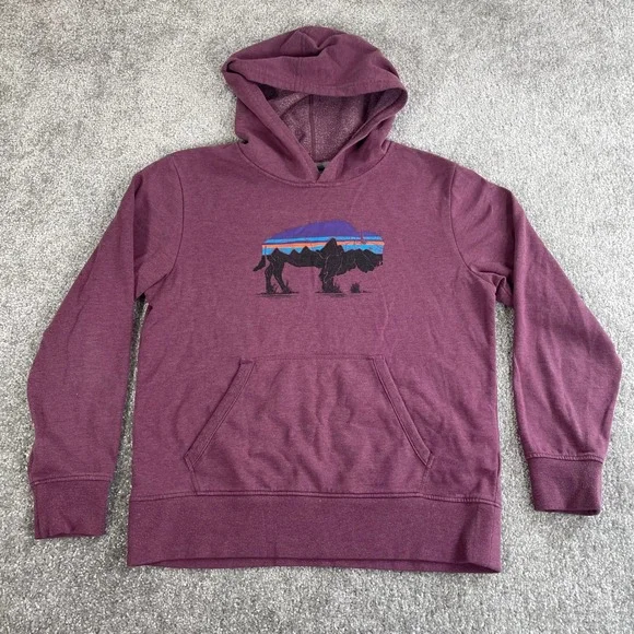 Patagonia Hoodie Kids‎ Extra Large Lightweight Graphic Sweatshirt Bison Mountain