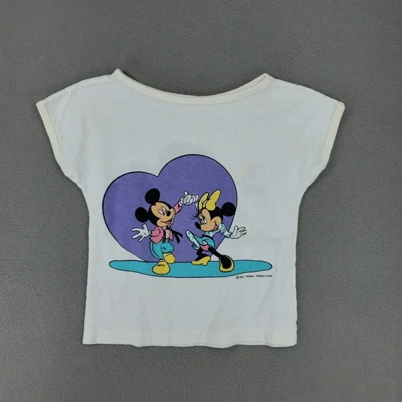 Disney Mickey Minnie Mouse T-Shirt Toddler White Vintage 80s Heart Graphic Print