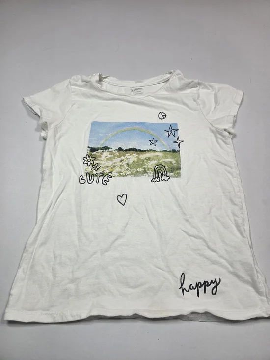 Old Navy White Girls' Graphic Tee with Rainbow Meadow Print