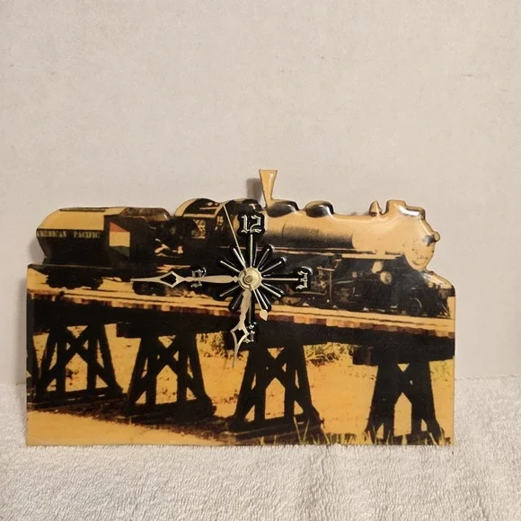 Vintage Steam Train Desk or Wall Clock Size 8x10‎ Shilacked Works