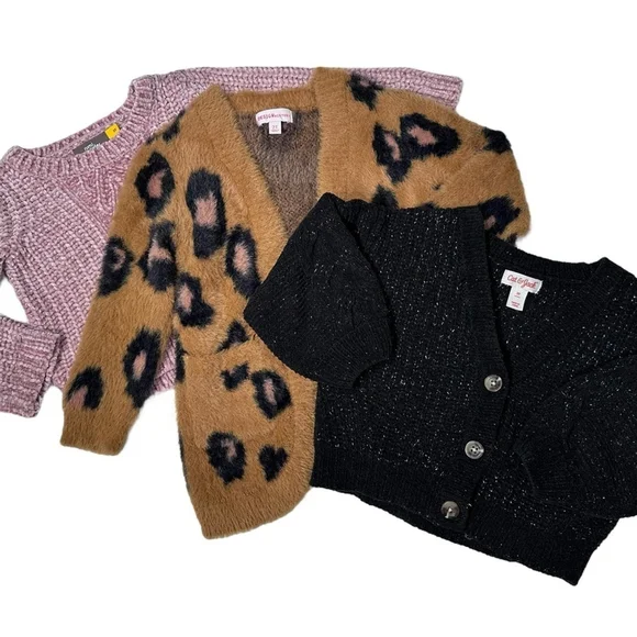 Toddler Girl Sweater Bundle Black Leopard Pink Knit Size 2T