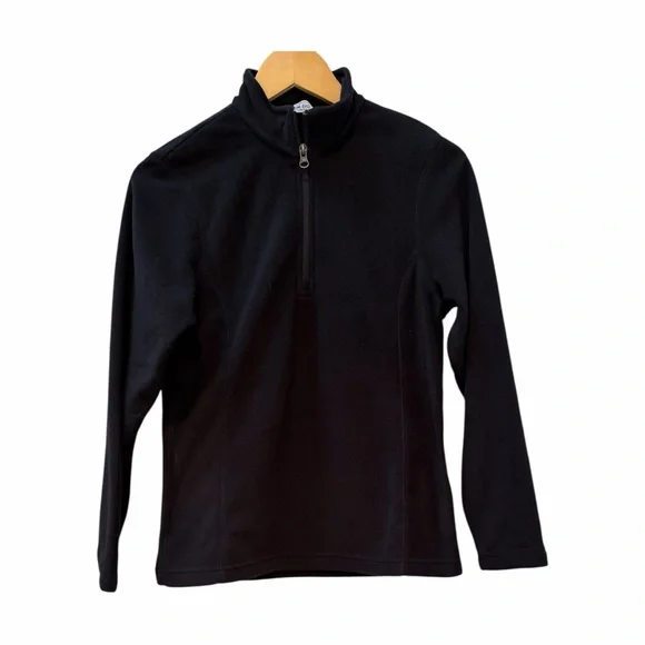 Lands‎ End Kids XL 16 Black Fleece Quarter Zip Pullover Sweater Mock Neck