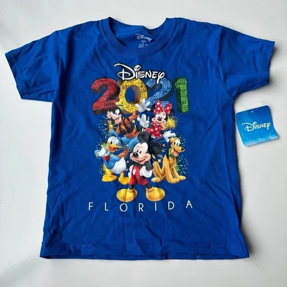 NWT Disney 2021 Florida Mickey & Friends Blue Cotton Toddler Vacation T-Shirt 4T