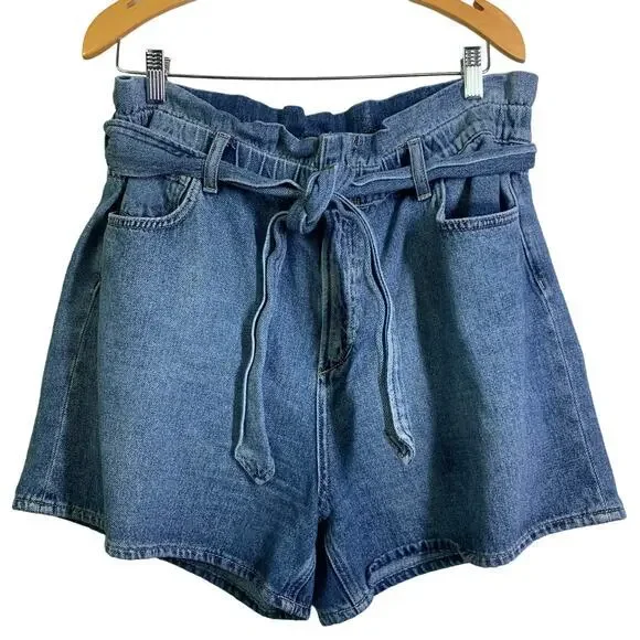 JOE'S JEANS Shorts 32 Paper Bag High Rise Elastic Waist Soft‎ Denim Zip Fly