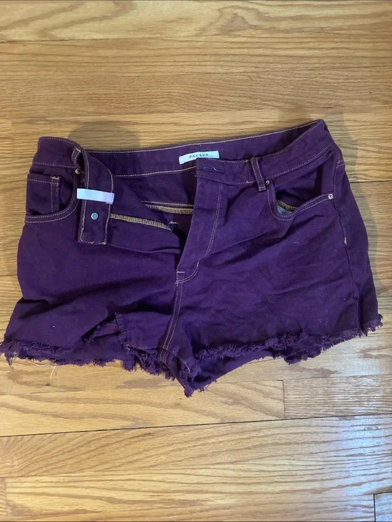 PacSun Deep Purple Frayed Hem Denim Cutoff Shorts