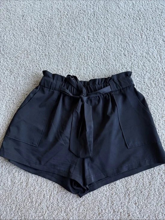 Windsor Black High-Rise Paperbag Tie-Waist Shorts