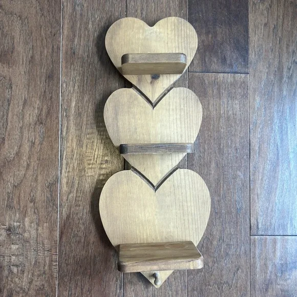 Vintage Wood Heart Shelf 3 Shelves 21