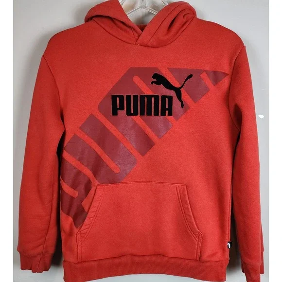 Kids Puma Red‎ Logo Graphic Hoodie Sweatshirt Youth Size 14 16