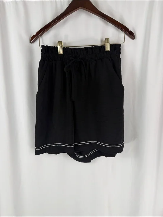 Adrianna Papell Black Pull-On Flowy Shorts Contrast Stitch Size S