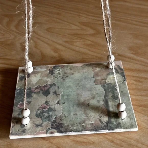 Hand crafted Vintage style green Floral Hanging Wooden Shelf